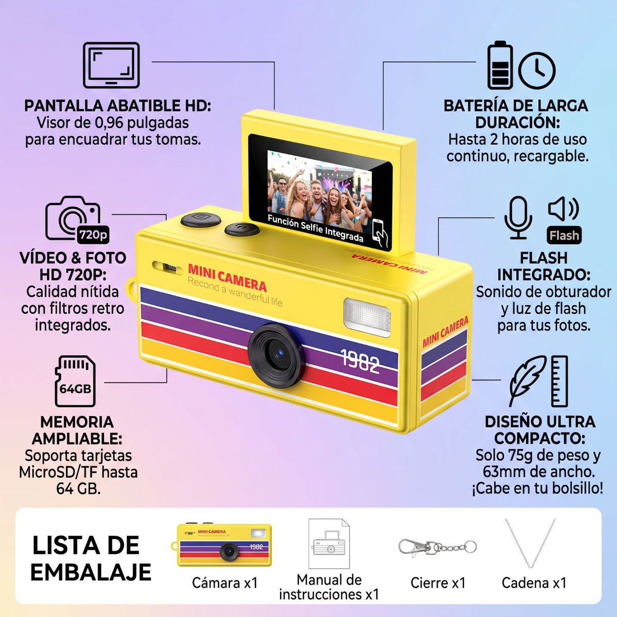 PocketPixel Retro — Mini Cámara Llavero HD con Pantalla Abatible