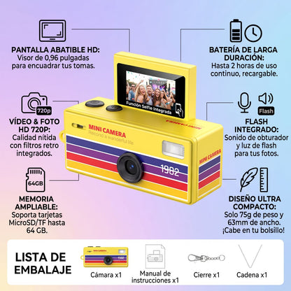 PocketPixel Retro — Mini Cámara Llavero HD con Pantalla Abatible