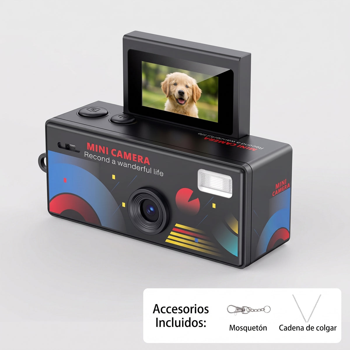 PocketPixel Retro — Mini Cámara Llavero HD con Pantalla Abatible